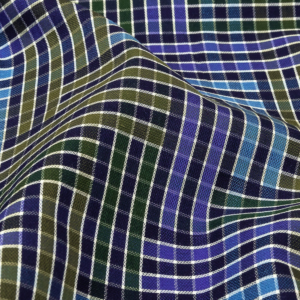 Astral Aura and Chive Log Cabin Plaid Cotton Shirting