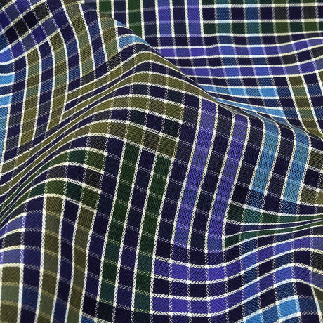 Astral Aura and Chive Log Cabin Plaid Cotton Shirting