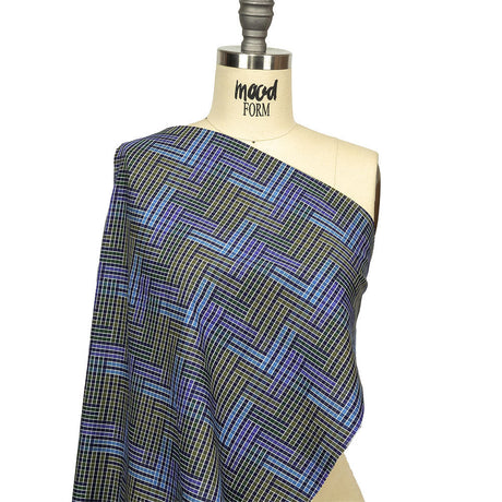 Astral Aura and Chive Log Cabin Plaid Cotton Shirting