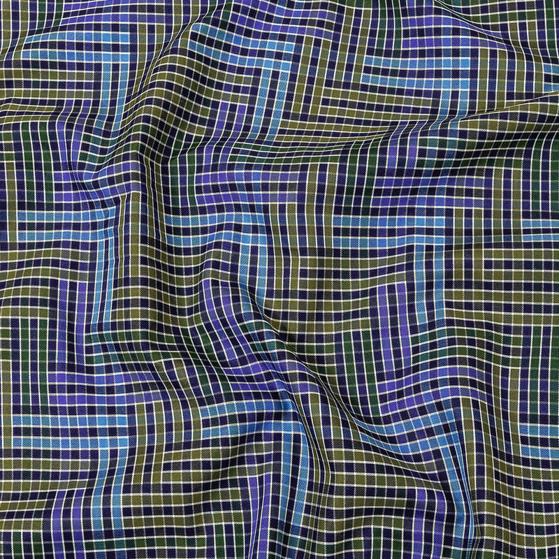 Astral Aura and Chive Log Cabin Plaid Cotton Shirting