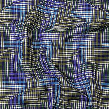 Astral Aura and Chive Log Cabin Plaid Cotton Shirting