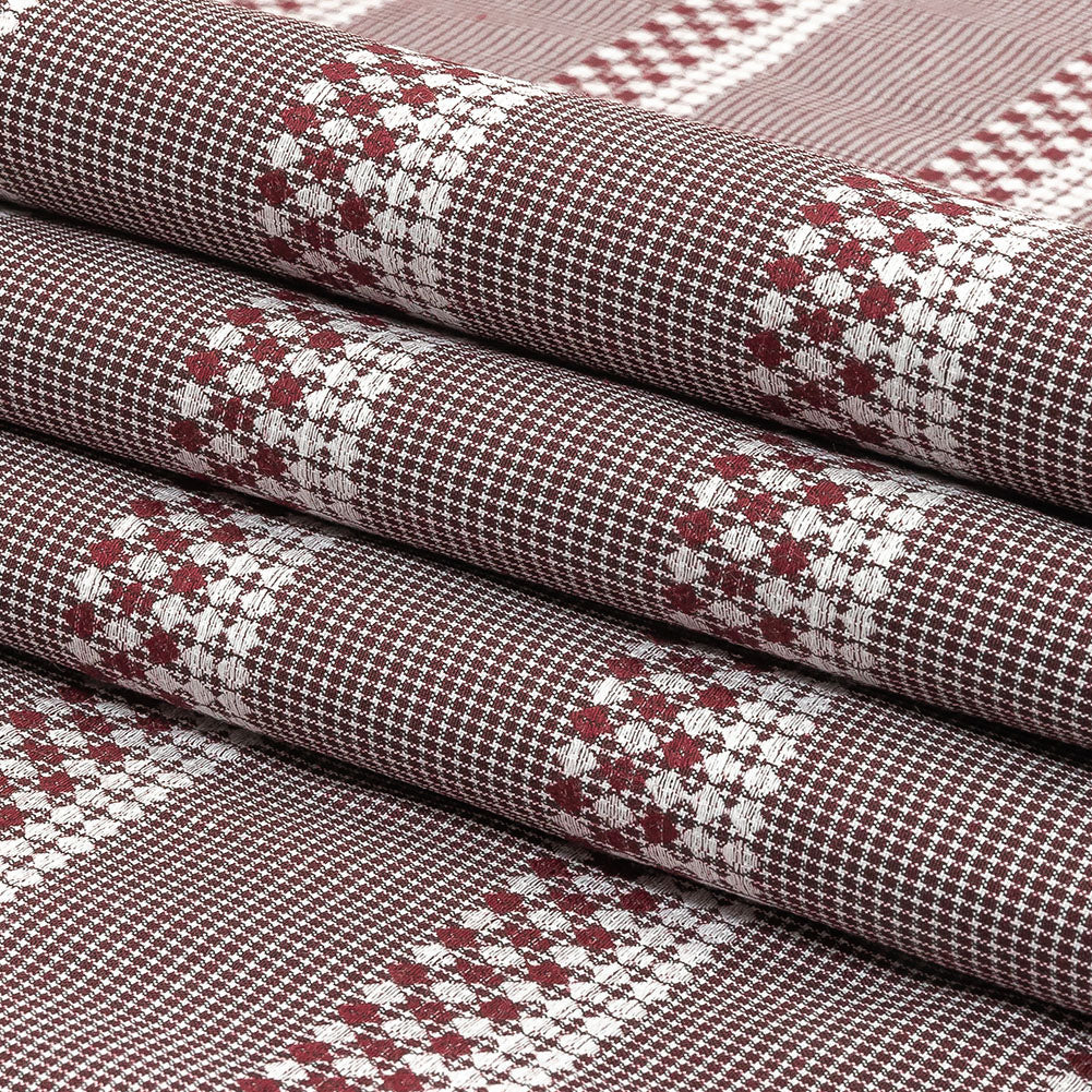 Zinfandel and White Diamond Stripes and Checks Cotton Jacquard