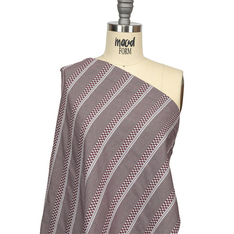 Zinfandel and White Diamond Stripes and Checks Cotton Jacquard