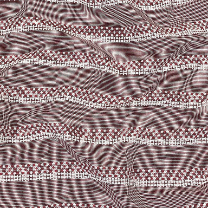 Zinfandel and White Diamond Stripes and Checks Cotton Jacquard