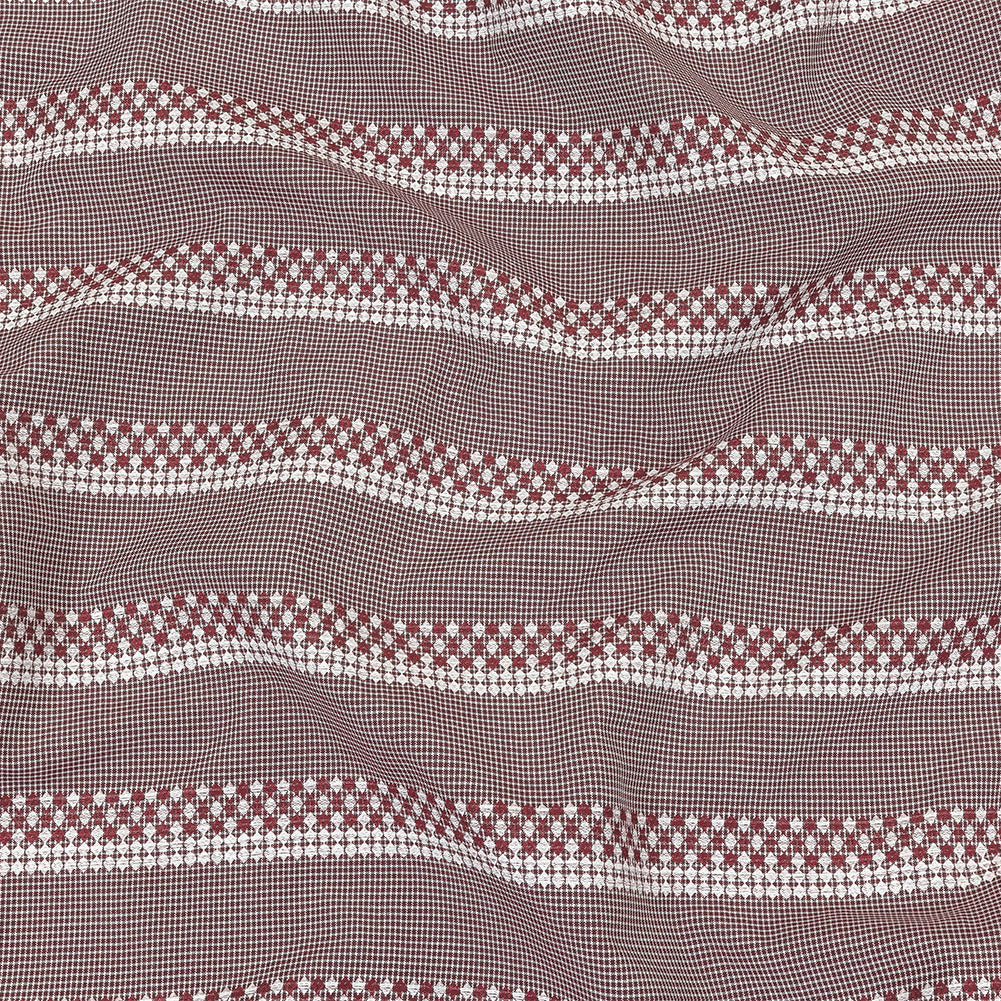 Zinfandel and White Diamond Stripes and Checks Cotton Jacquard