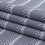 Blue and White Diamond Stripes and Checks Cotton Jacquard