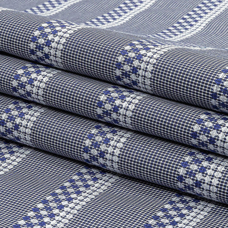 Blue and White Diamond Stripes and Checks Cotton Jacquard