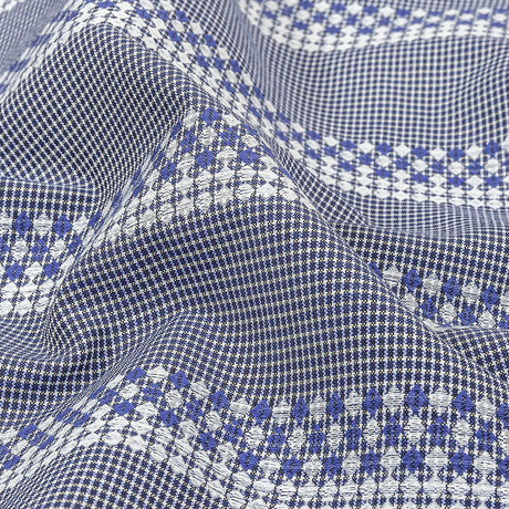 Blue and White Diamond Stripes and Checks Cotton Jacquard