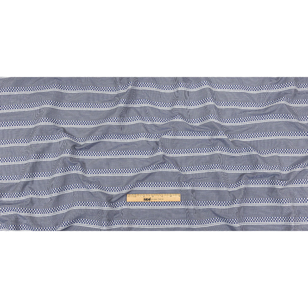 Blue and White Diamond Stripes and Checks Cotton Jacquard