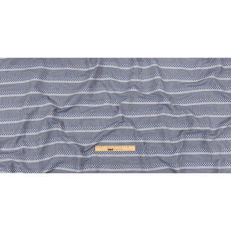 Blue and White Diamond Stripes and Checks Cotton Jacquard