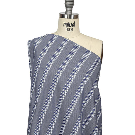 Blue and White Diamond Stripes and Checks Cotton Jacquard