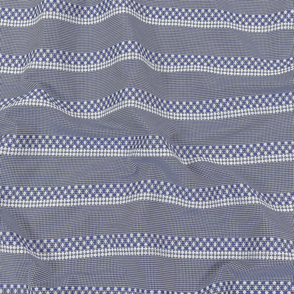 Blue and White Diamond Stripes and Checks Cotton Jacquard