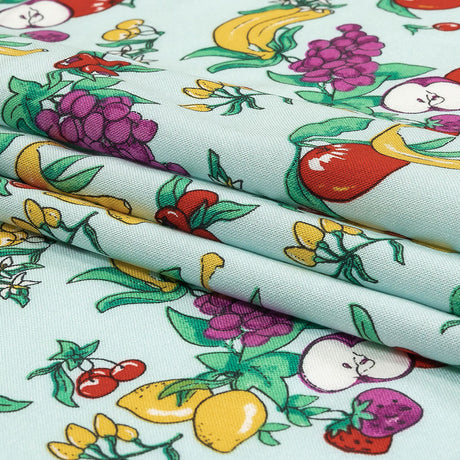 Pale Blue, Green and Yellow Fruit Viscose Batiste