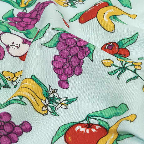 Pale Blue, Green and Yellow Fruit Viscose Batiste