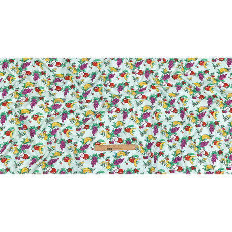 Pale Blue, Green and Yellow Fruit Viscose Batiste