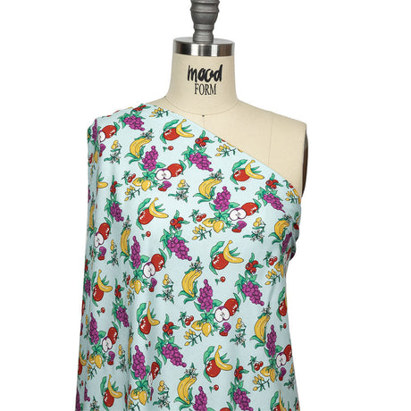 Pale Blue, Green and Yellow Fruit Viscose Batiste