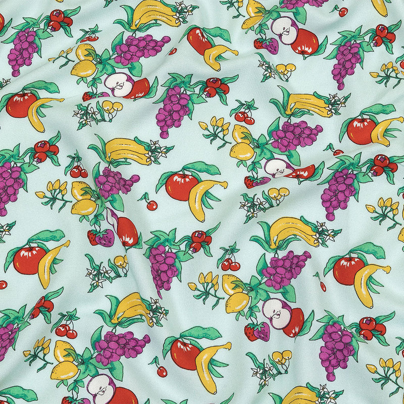 Pale Blue, Green and Yellow Fruit Viscose Batiste
