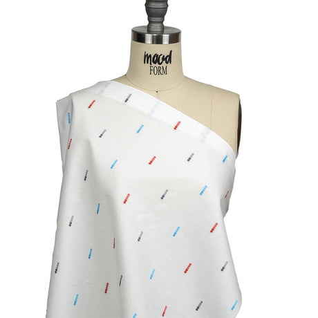 Red, Blue and Quicksilver Dotted Lines Cotton Jacquard Shirting