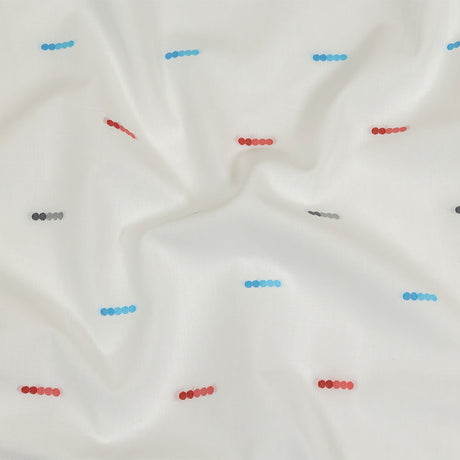 Red, Blue and Quicksilver Dotted Lines Cotton Jacquard Shirting