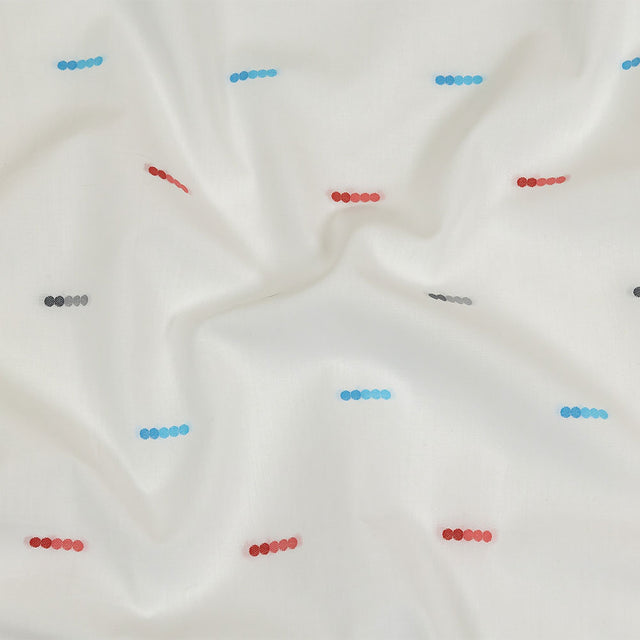 Red, Blue and Quicksilver Dotted Lines Cotton Jacquard Shirting