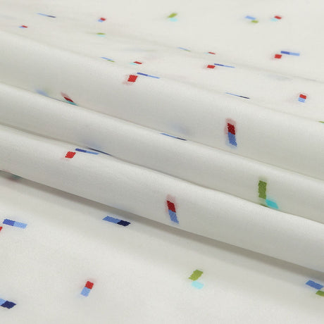 White, Blue and Lime Tossed Rectangles Cotton Jacquard Shirting