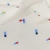 White, Blue and Lime Tossed Rectangles Cotton Jacquard Shirting
