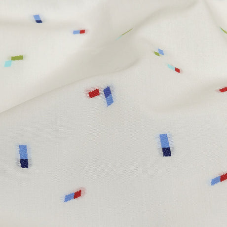 White, Blue and Lime Tossed Rectangles Cotton Jacquard Shirting