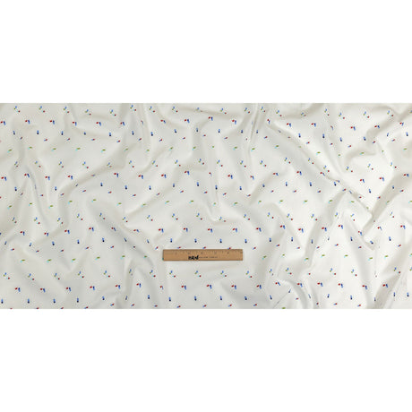 White, Blue and Lime Tossed Rectangles Cotton Jacquard Shirting
