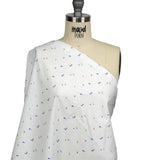 White, Blue and Lime Tossed Rectangles Cotton Jacquard Shirting