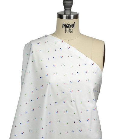 White, Blue and Lime Tossed Rectangles Cotton Jacquard Shirting