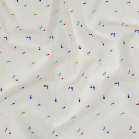 White, Blue and Lime Tossed Rectangles Cotton Jacquard Shirting