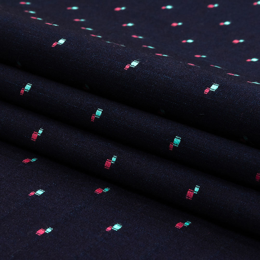 Evening Blue, Pink and Dusty Turquoise Squares Cotton Jacquard Shirting