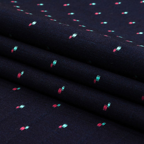 Evening Blue, Pink and Dusty Turquoise Squares Cotton Jacquard Shirting