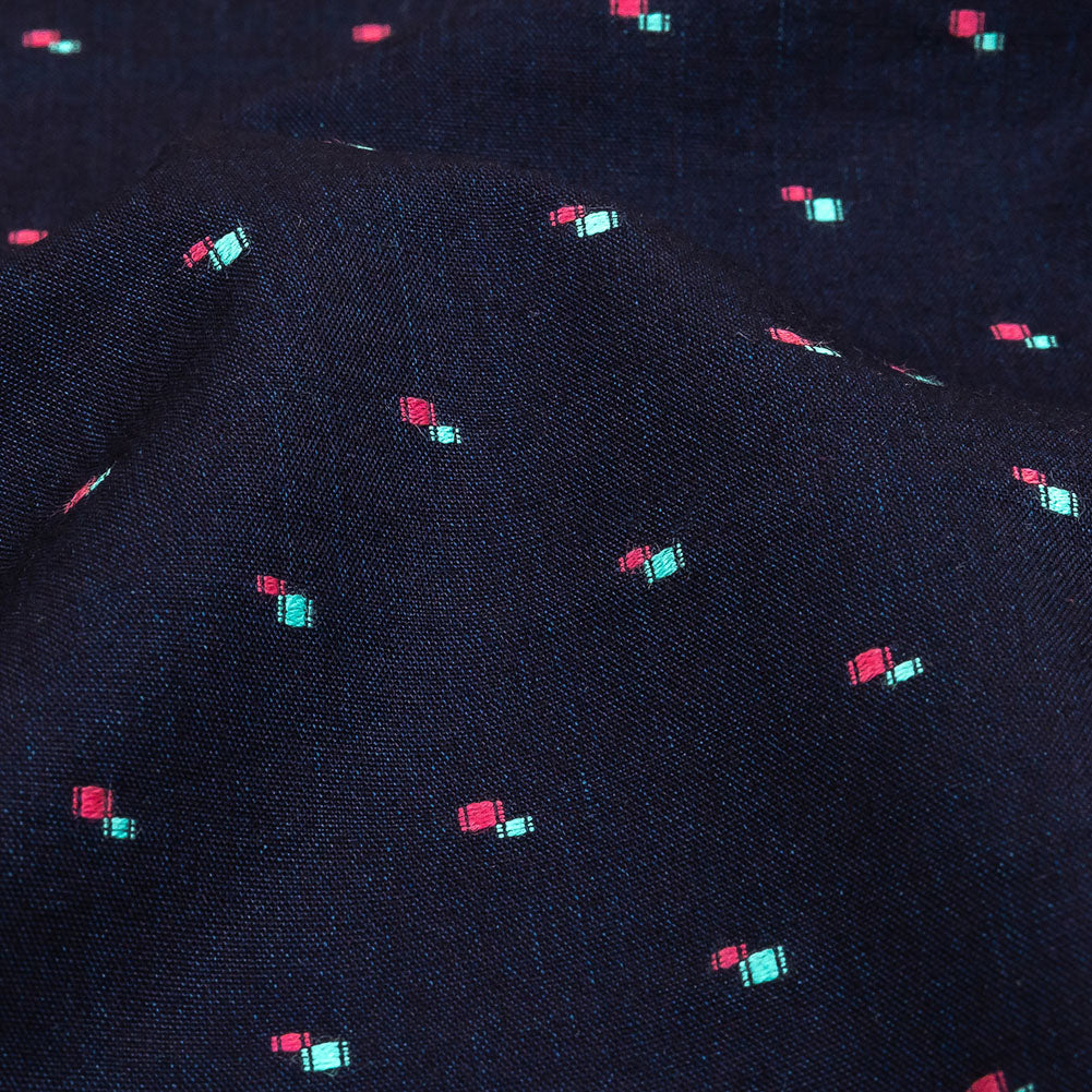 Evening Blue, Pink and Dusty Turquoise Squares Cotton Jacquard Shirting