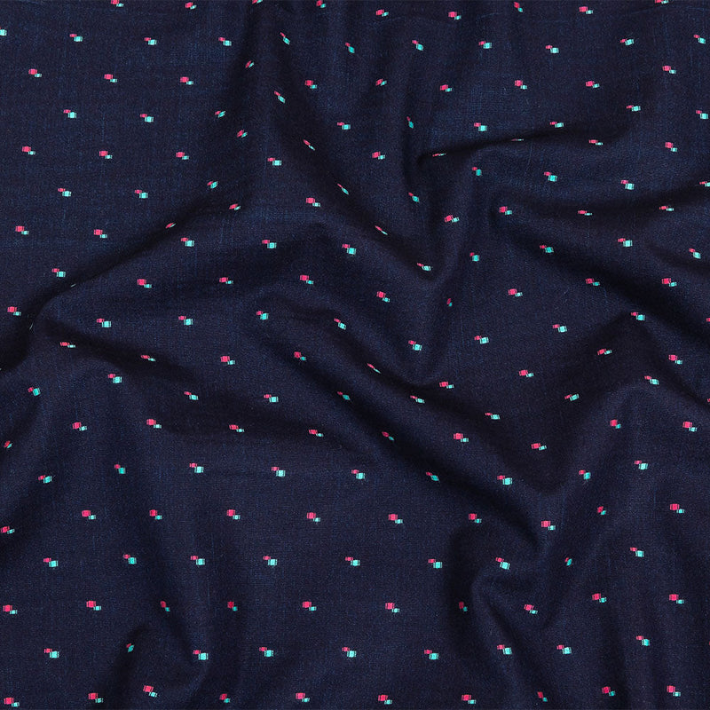 Evening Blue, Pink and Dusty Turquoise Squares Cotton Jacquard Shirting