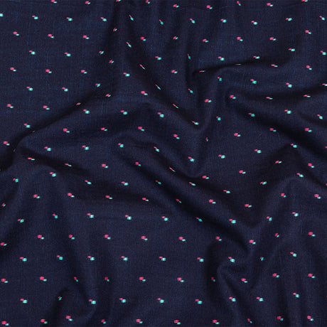 Evening Blue, Pink and Dusty Turquoise Squares Cotton Jacquard Shirting