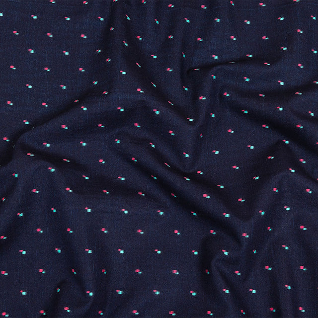 Evening Blue, Pink and Dusty Turquoise Squares Cotton Jacquard Shirting