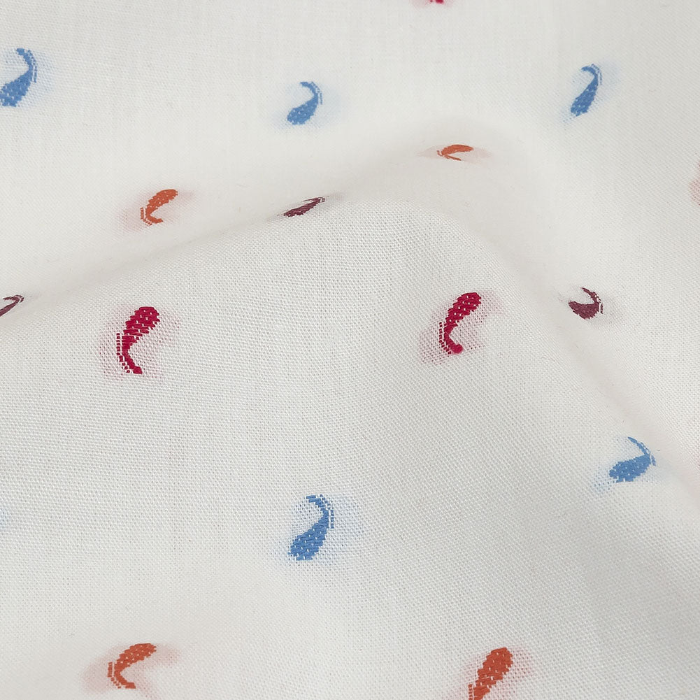 Orange, Pink and Blue Little Paisleys Cotton Jacquard Shirting
