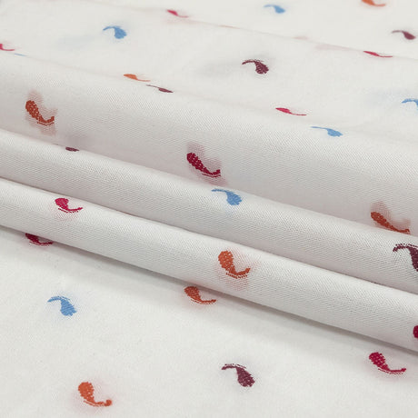 Orange, Pink and Blue Little Paisleys Cotton Jacquard Shirting