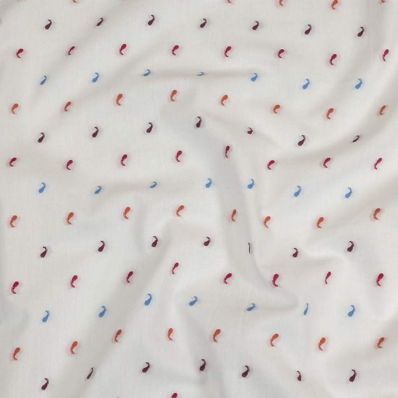 Orange, Pink and Blue Little Paisleys Cotton Jacquard Shirting