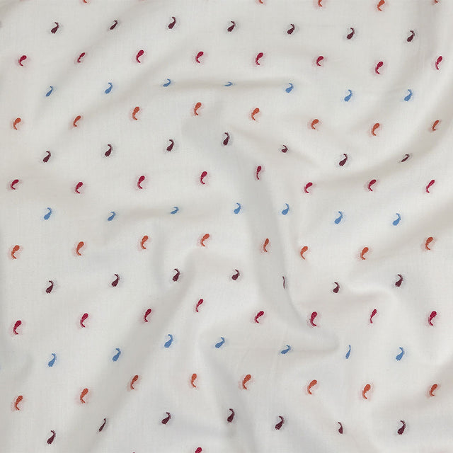 Orange, Pink and Blue Little Paisleys Cotton Jacquard Shirting
