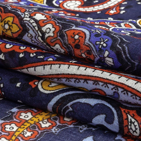 Gauzy Cotton Voile - Navy, Pompeian Red and Goldenrod Paisley - Deadstock