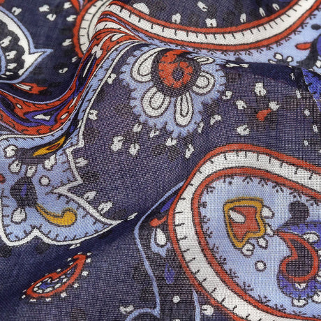 Gauzy Cotton Voile - Navy, Pompeian Red and Goldenrod Paisley - Deadstock
