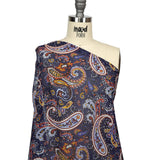 Gauzy Cotton Voile - Navy, Pompeian Red and Goldenrod Paisley - Deadstock