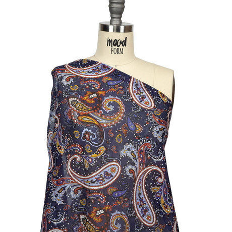 Gauzy Cotton Voile - Navy, Pompeian Red and Goldenrod Paisley - Deadstock