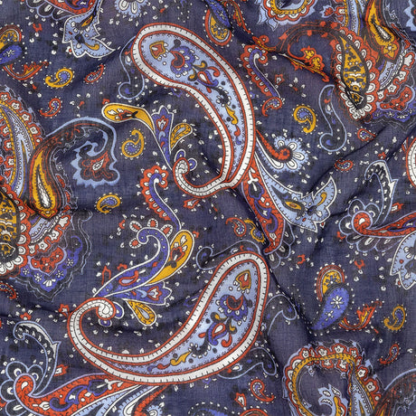 Gauzy Cotton Voile - Navy, Pompeian Red and Goldenrod Paisley - Deadstock