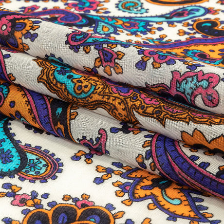 Gauzy Cotton Voile - White, Orange Pepper and Turquoise Paisley - Deadstock