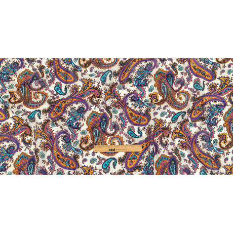 Gauzy Cotton Voile - White, Orange Pepper and Turquoise Paisley - Deadstock