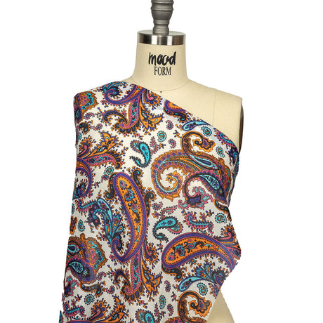 Gauzy Cotton Voile - White, Orange Pepper and Turquoise Paisley - Deadstock
