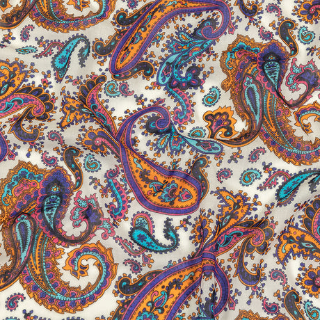 Gauzy Cotton Voile - White, Orange Pepper and Turquoise Paisley - Deadstock